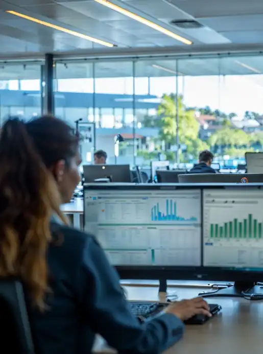Plano Managed IT Services Team Monitoring Network Dashboards in Office